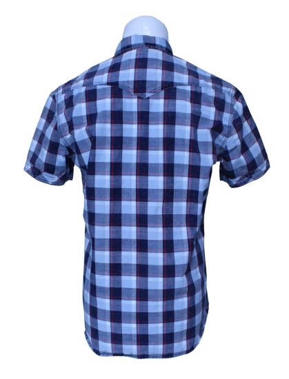 高品質のグリッドコットンシャツ、男性用屋外通気性半袖シャツ