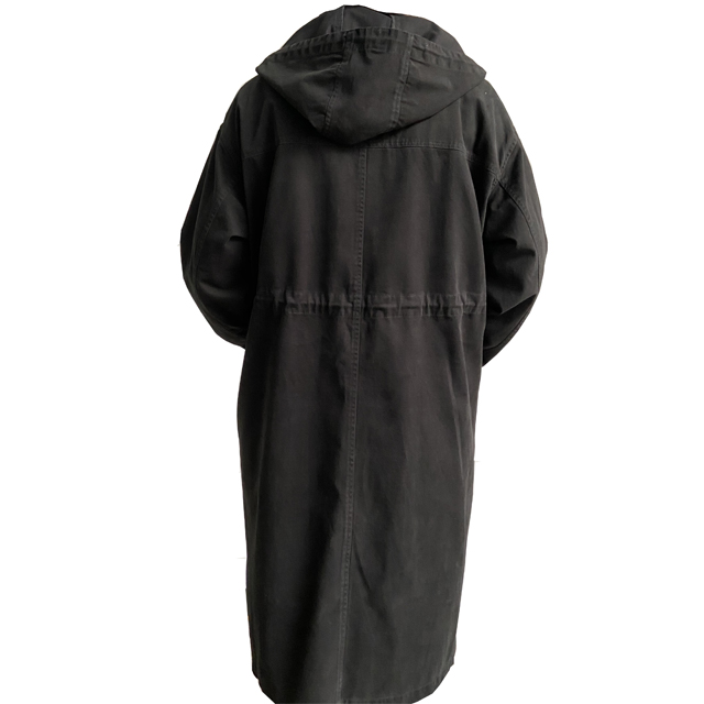 女性のためのフード付きファッションニーロングジャケットブラックジャケット